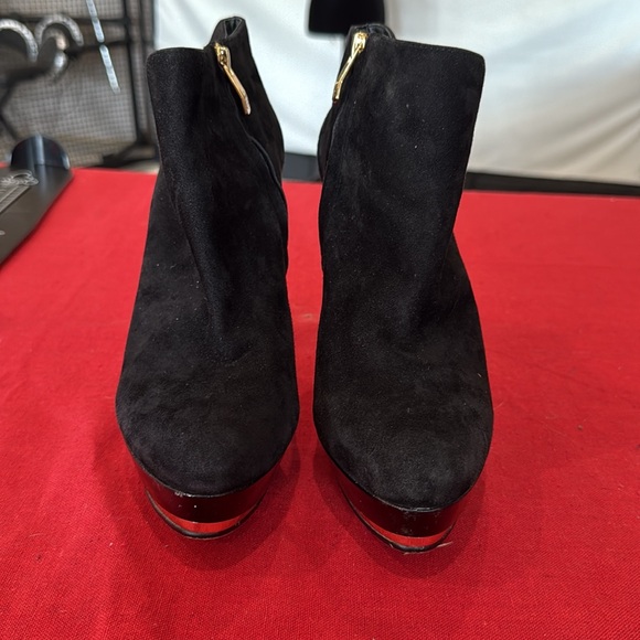 Vince Camuto Black Heeled Booties with Gold Studs - Picture 2 of 4